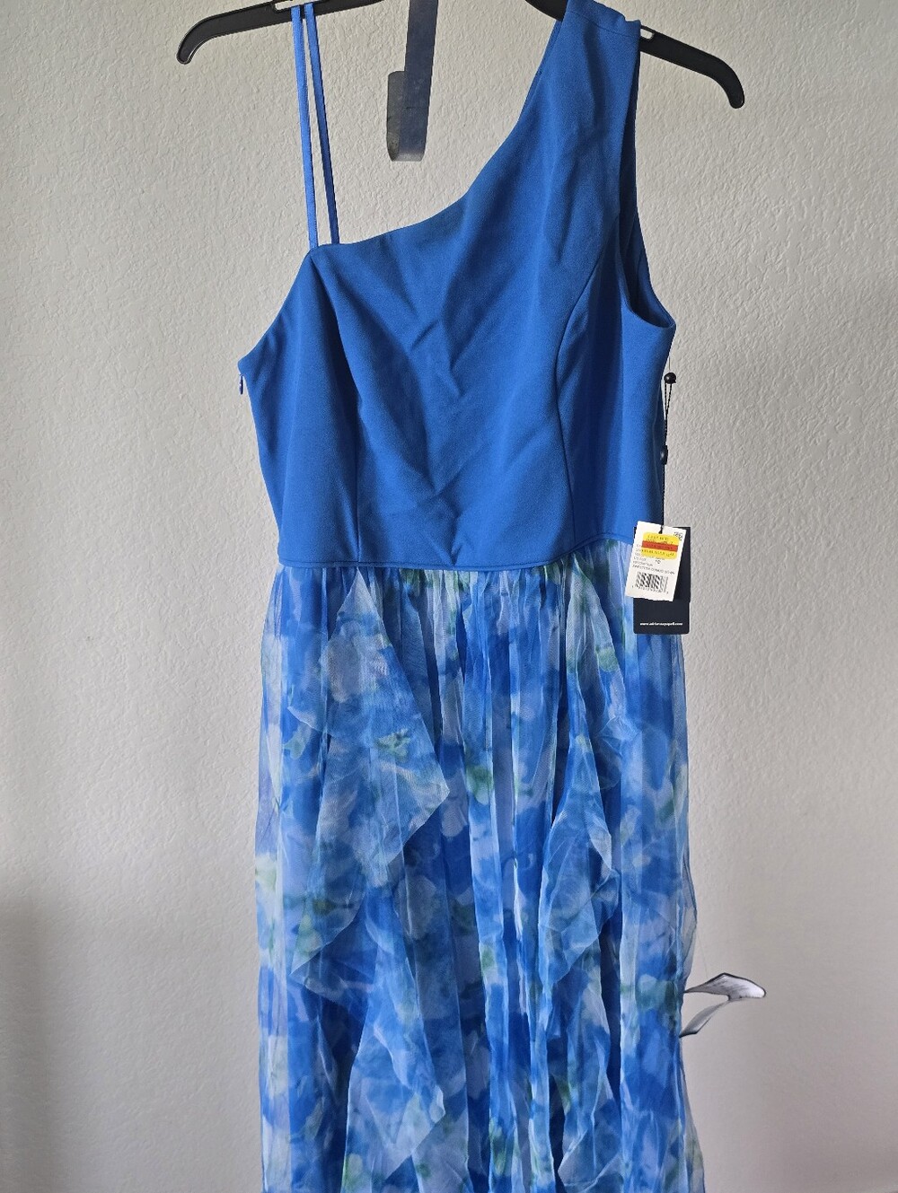 NWT Adrianna Papell One Shoulder Sweetpea Combo Floral Chiffon Gown Size 10 $229 - Picture 6 of 12